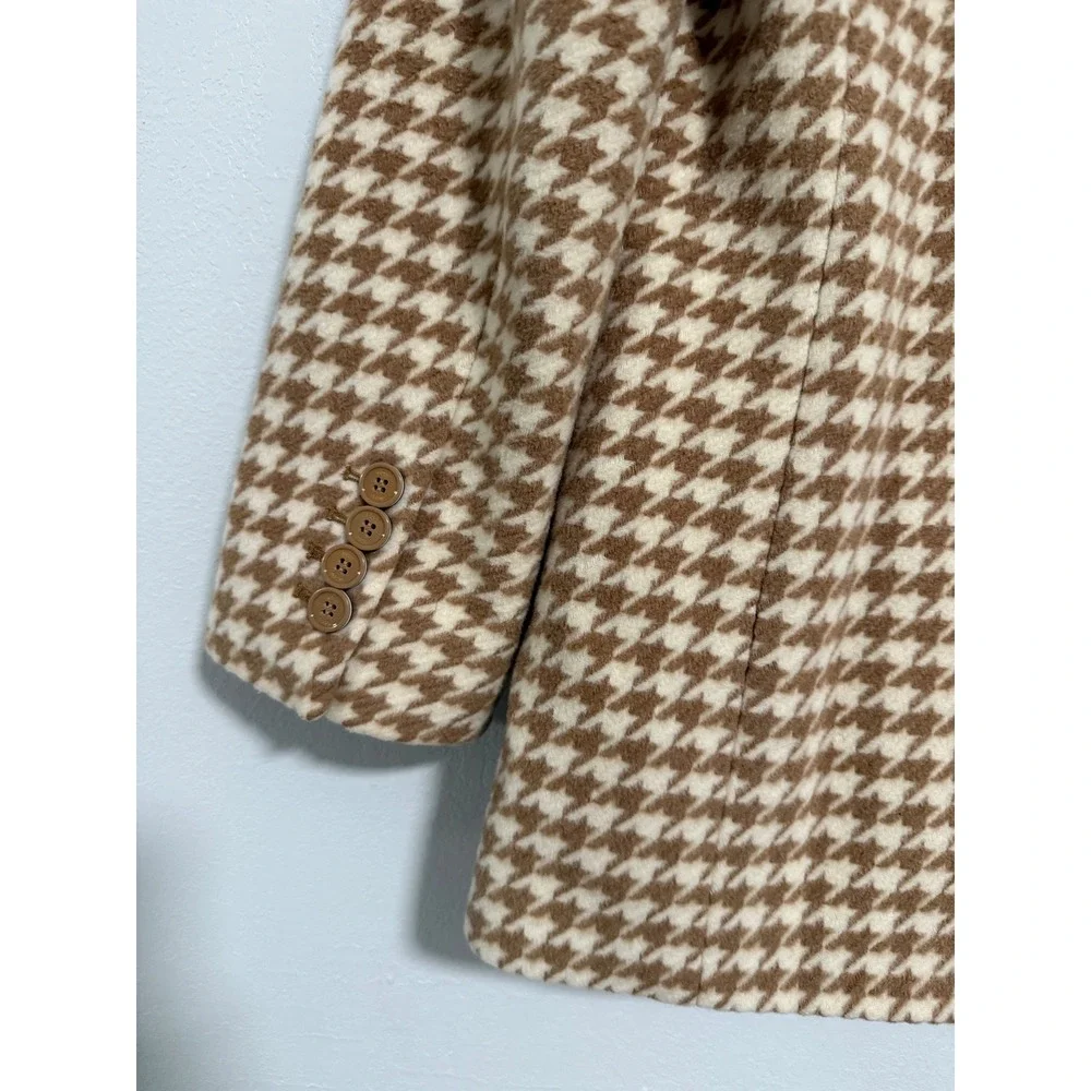 BOSS Houndstooth‎ Double Breasted Blazer Women Size 8 Camel Tan Excellent Luxury
